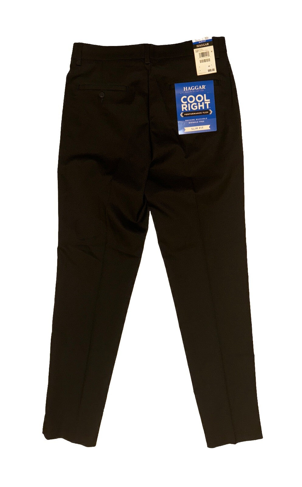 Haggar Men’s Cool Right Performance Flex Slim Fit Flat-Front Pants-Black-32Wx32L