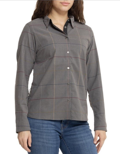 $180 FjallRaven Women’s Rider’s Flannel Plaid Thick Shirt- Grey Multi-Medium