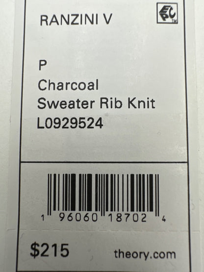 $215 Theory Women's Ranzini V Long Sleeve Rib Knit Sweater-Charcoal -Small-New