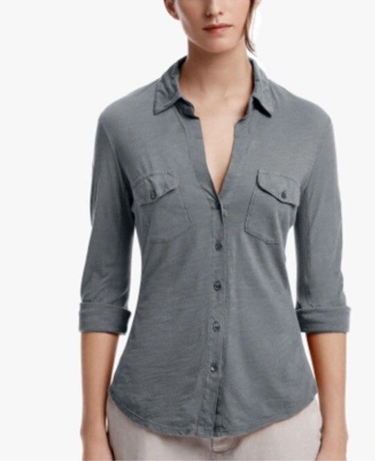 $165 James Perse Women’s Contrast Panel Shirt - Khaki PLM- Size: 0 (Small)- New