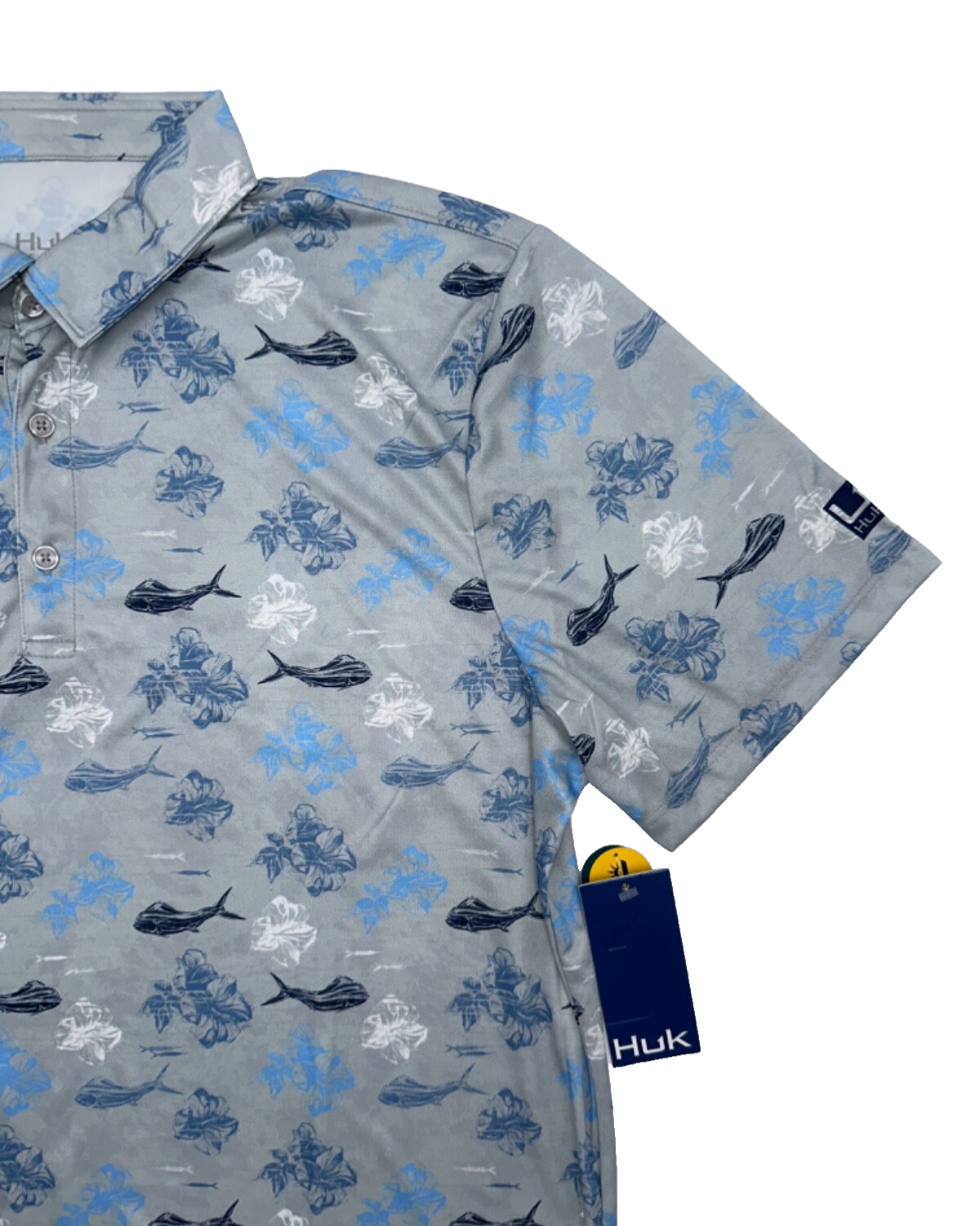 $55 Huk Men's KC Pursuit Printed Polo Shirt - Marolina Blue - Large - New Tag