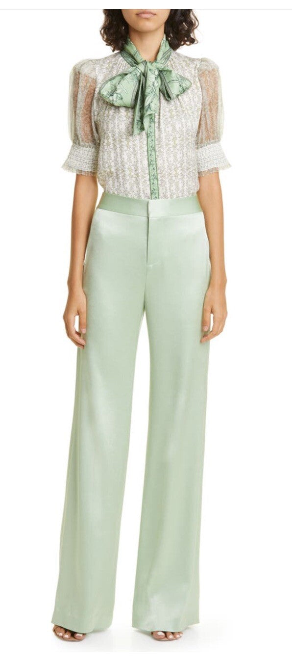 Alice + Olivia Women’s Deanna High-Waist Bootcut Pant-Green Tea-Sz: 2- New $395