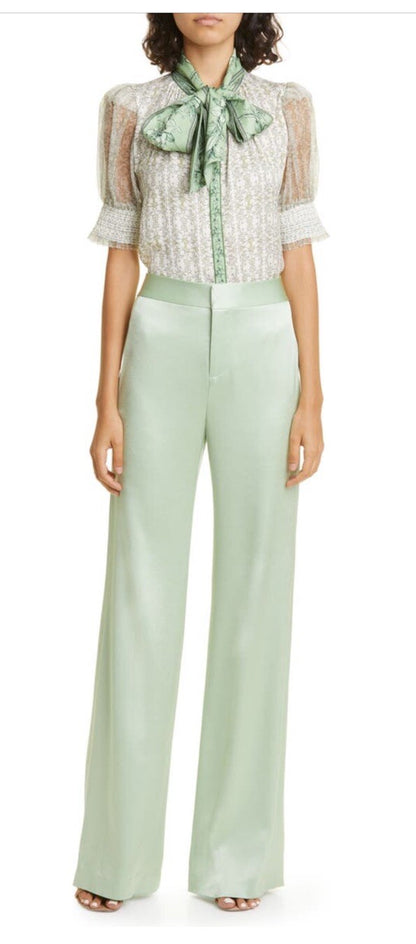 Alice + Olivia Women’s Deanna High-Waist Bootcut Pant-Green Tea-Sz: 2- New $395