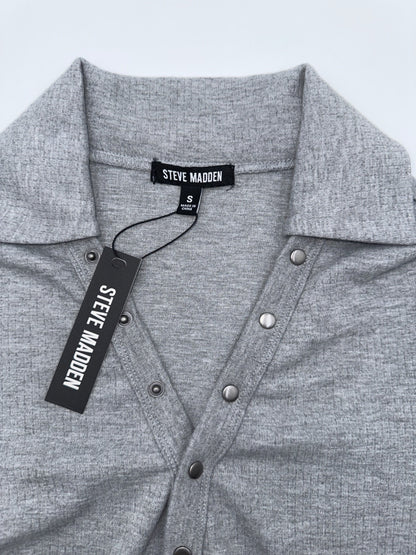 $59 Steve Madden Women’s Long Sleeve Henley Tee - Grey Heather - Small - New