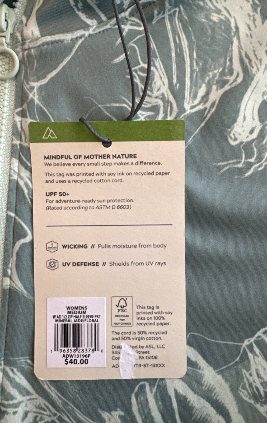 Alpine Design Women's  Oasis ½ Zip Short Sleeve Shirt - Jade Floral- Medium  NWT