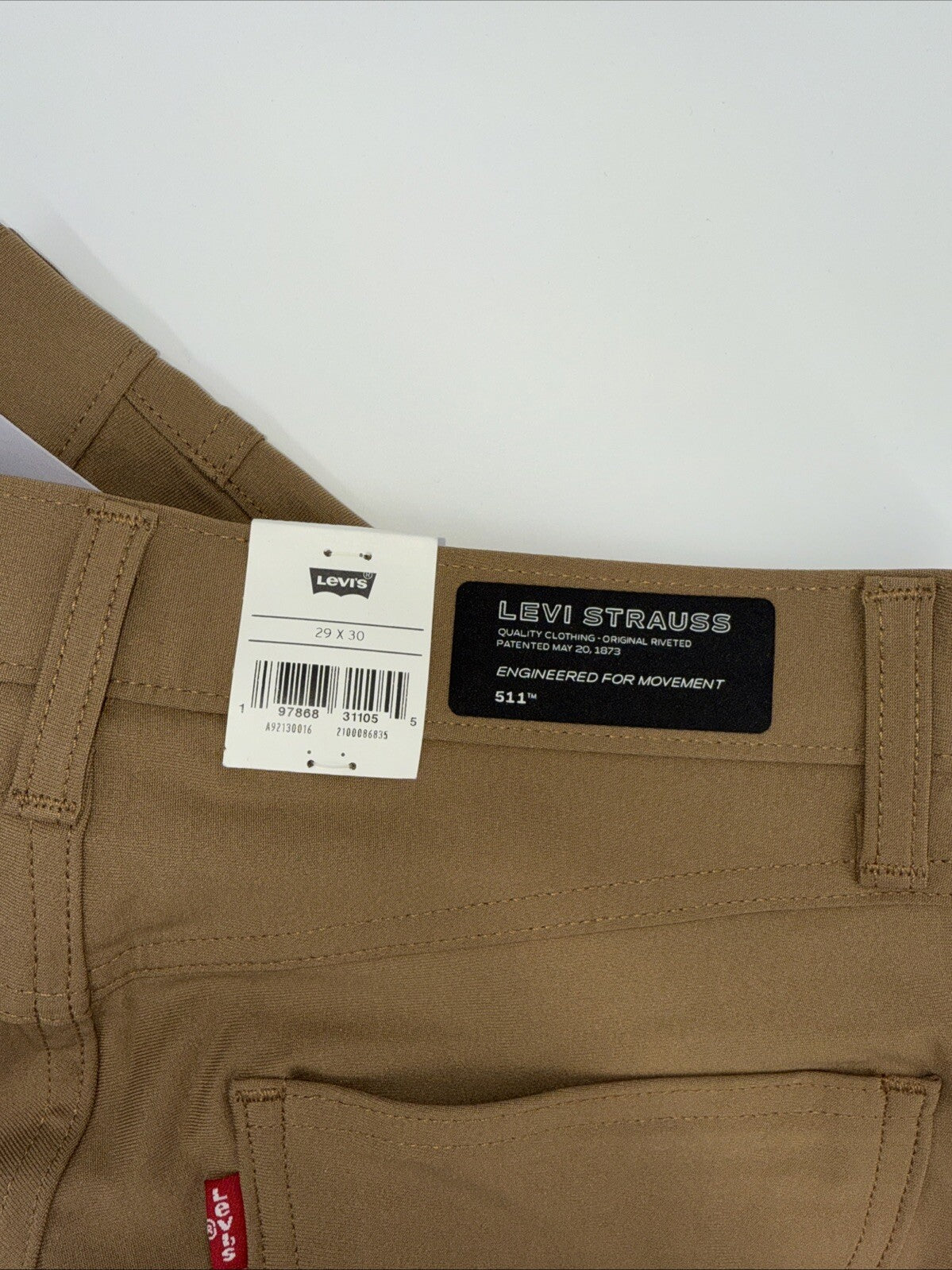$70 Levi's Men's 511 Slim Tech Pants Stretch A92130010- Tan - 29W 30L - New Tag