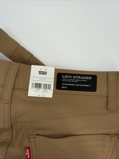 $70 Levi's Men's 511 Slim Tech Pants Stretch A92130010- Tan - 29W 30L - New Tag