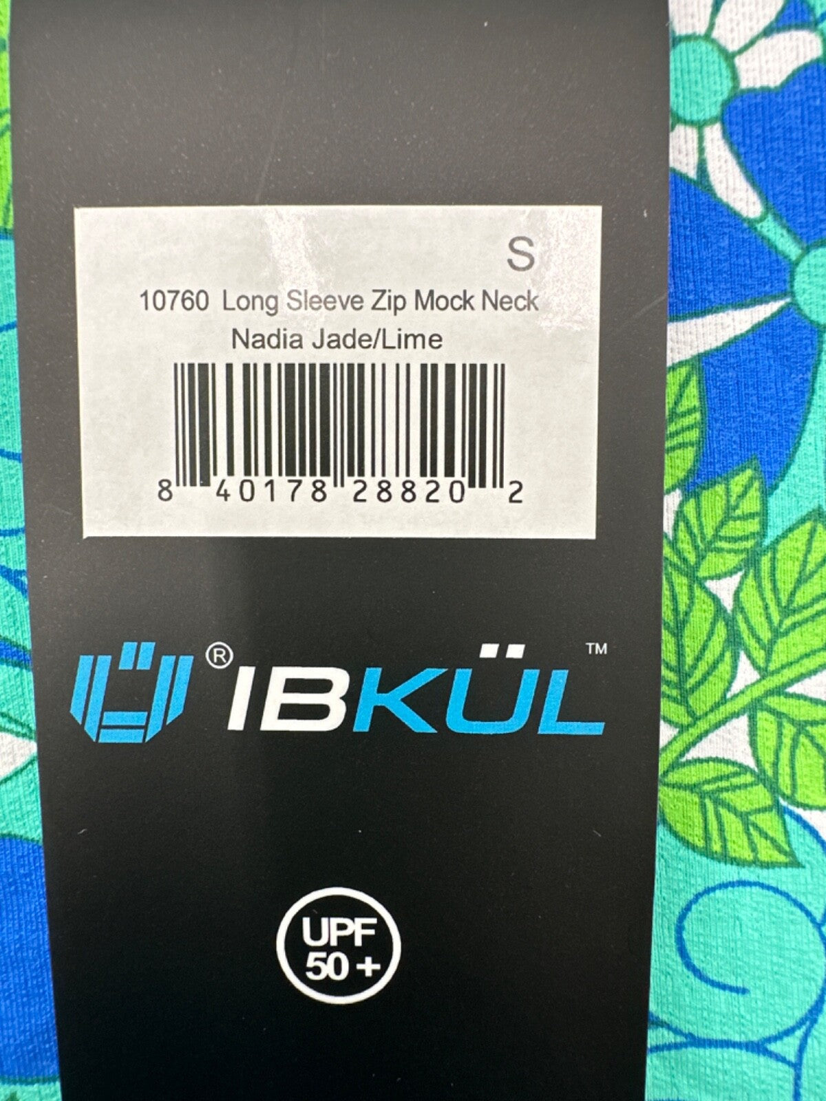 $75 Ibkul Women's Longe Sleeve Zip Mock Neck Top- Nadia Jade/Lime - Small - New