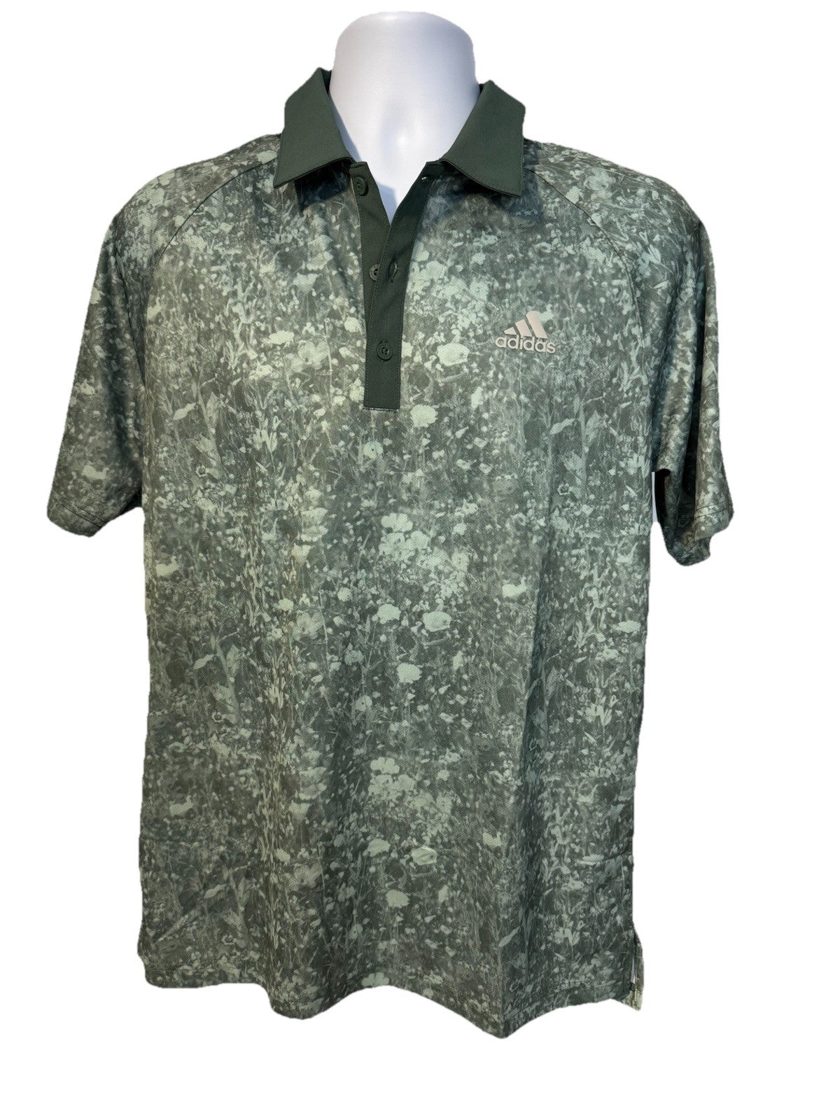 $65 Adidas Men's Petal Print Golf Polo Shirt - Hazy Green - Medium -New