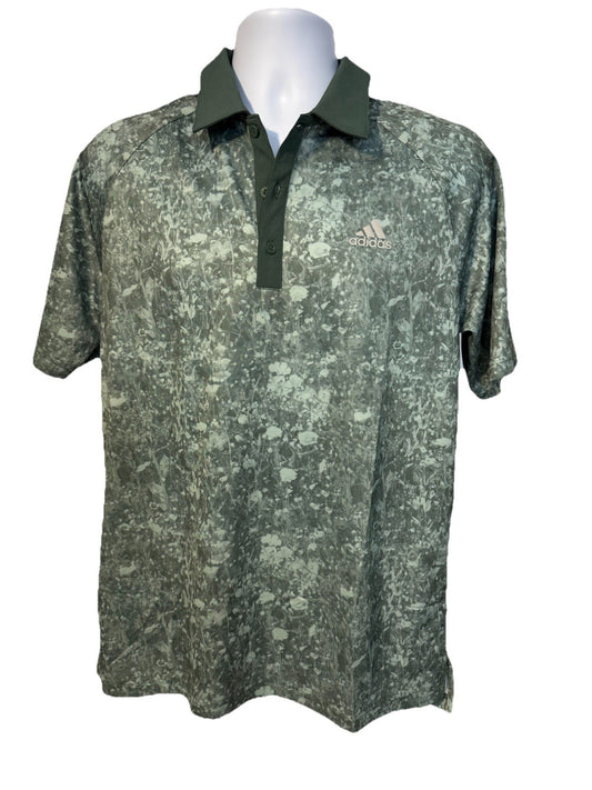 $65 Adidas Men's Petal Print Golf Polo Shirt - Hazy Green - Medium -New