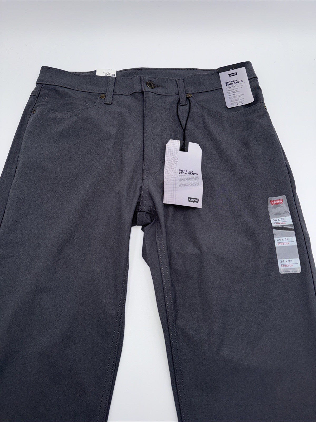 $70 Levi's Men's 511 Slim Tech Pants Stretch A92130010- Grey- 34W 32L - New Tag