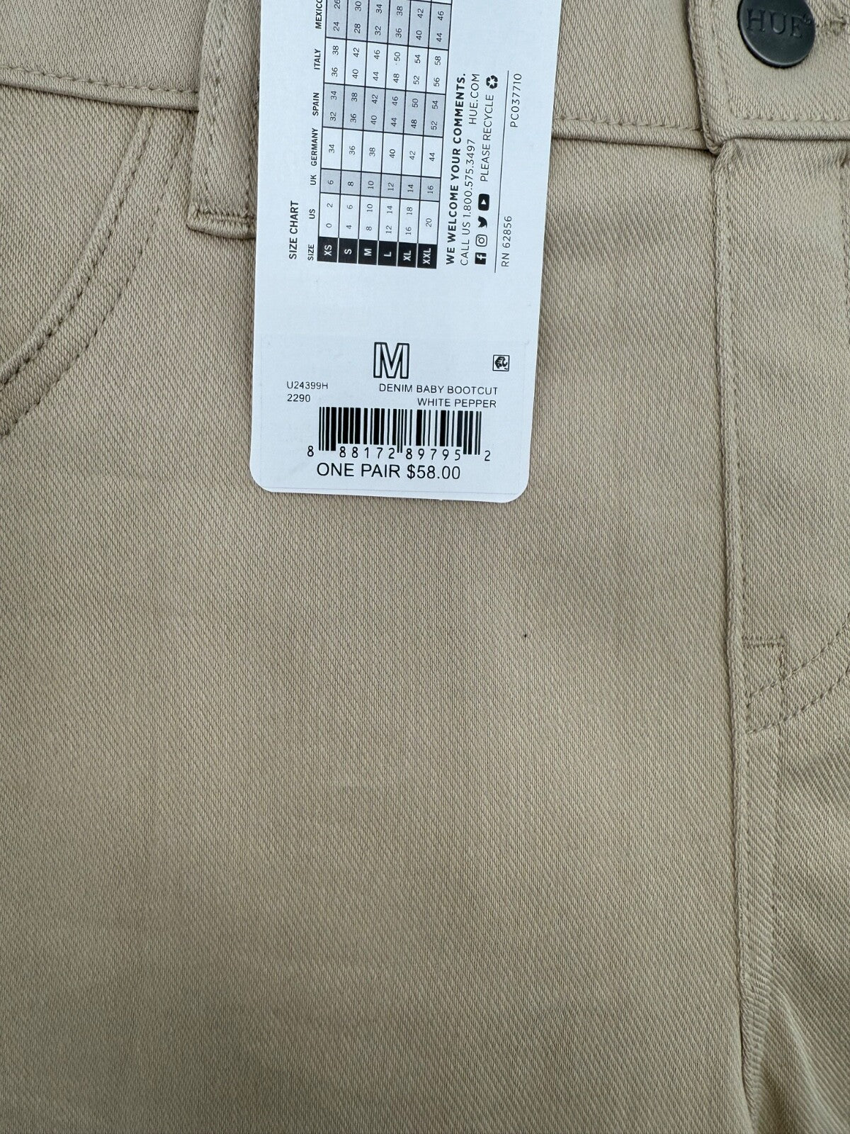 $58 HUE Women’s-Stretch Pant-White Pepper (Beige) -Medium-New Tag