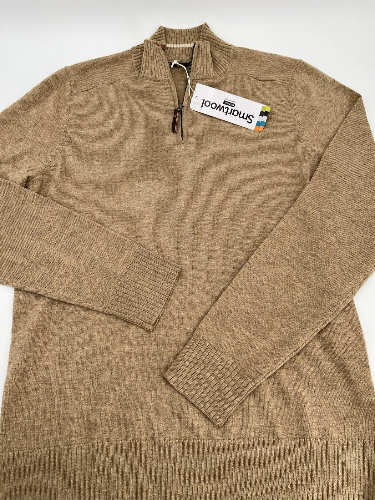 $110 Smartwool Men's Sparwood Zip-Neck Sweater-Toasted Coconut Heather-Small-New