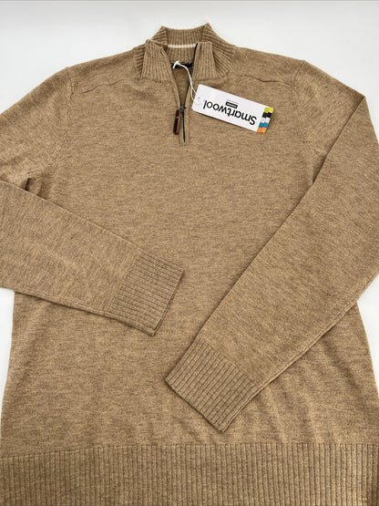 $110 Smartwool Men's Sparwood Zip-Neck Sweater-Toasted Coconut Heather-Small-New