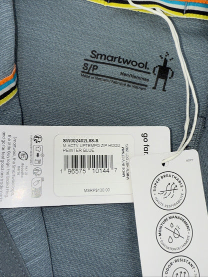 $130 Smartwool Men’s Hoodie Lightweight Uptempo Zip Sweater-Pewter Blue-Small