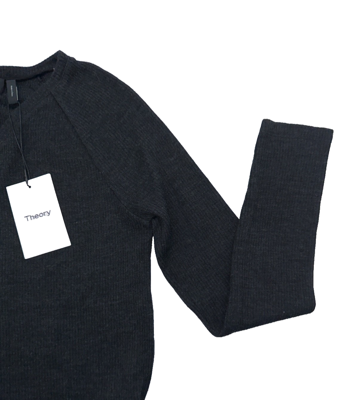 $215 Theory Women's Ranzini V Long Sleeve Rib Knit Sweater-Charcoal -Small-New