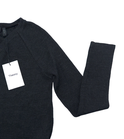 $215 Theory Women's Ranzini V Long Sleeve Rib Knit Sweater-Charcoal -Small-New