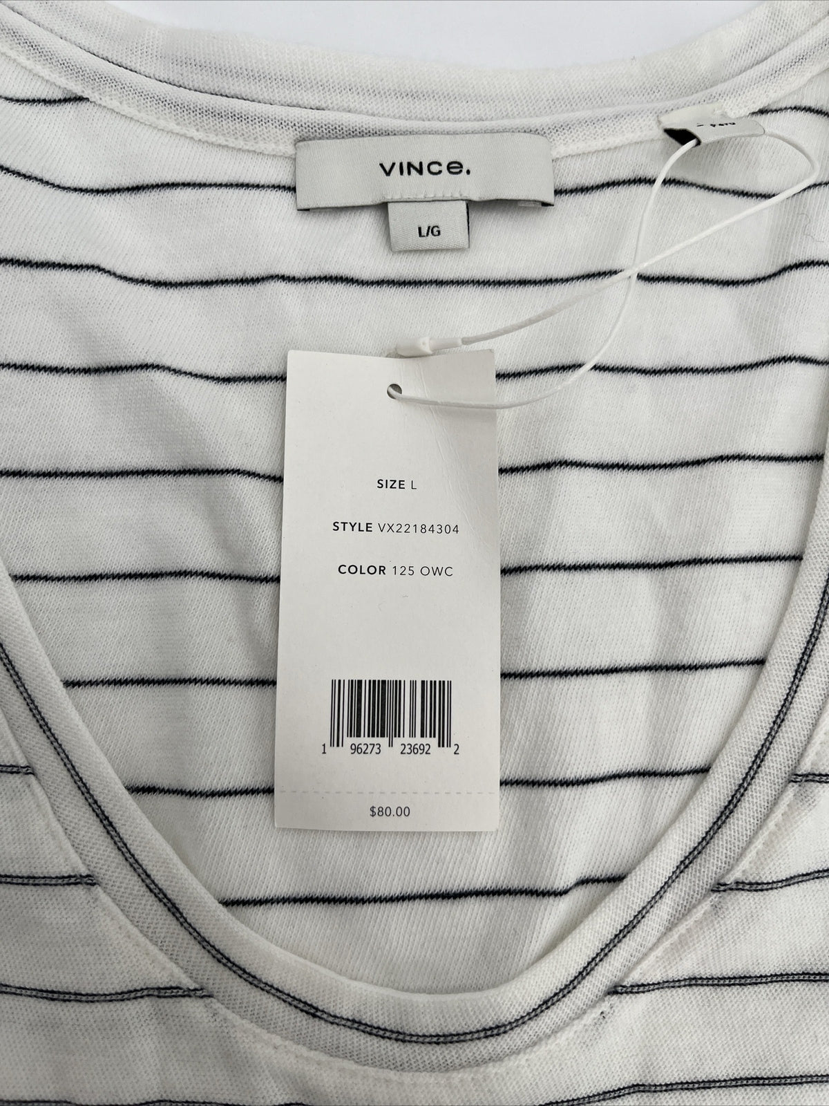 $80 *New* Vince Easy Scoop Neck Striped Tank Top- Off White- Large -New Tag