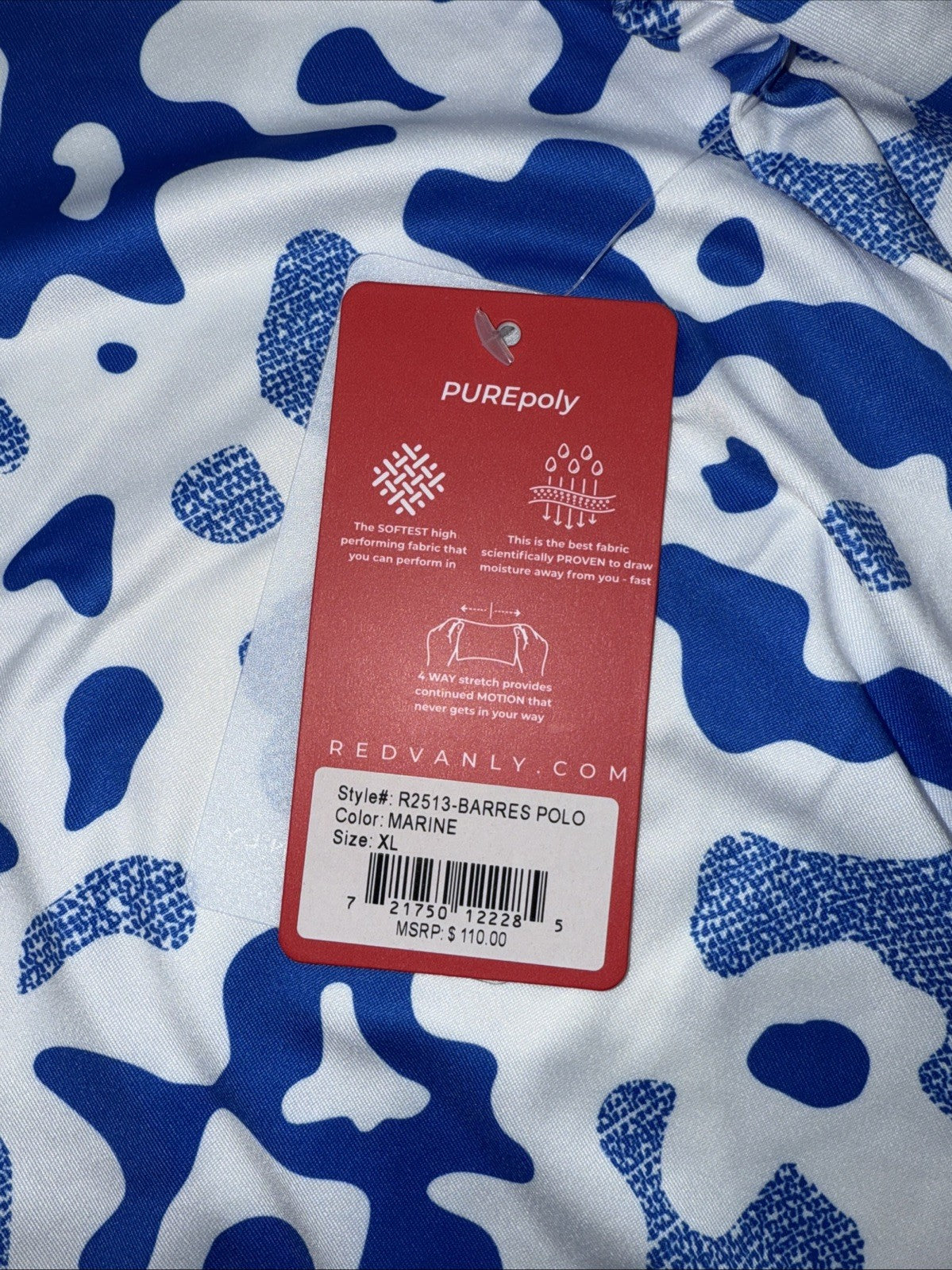 $110 Redvanly Men’s Camo Barres Golf Performance Stretch Polo Shirt-Blue-XLarge