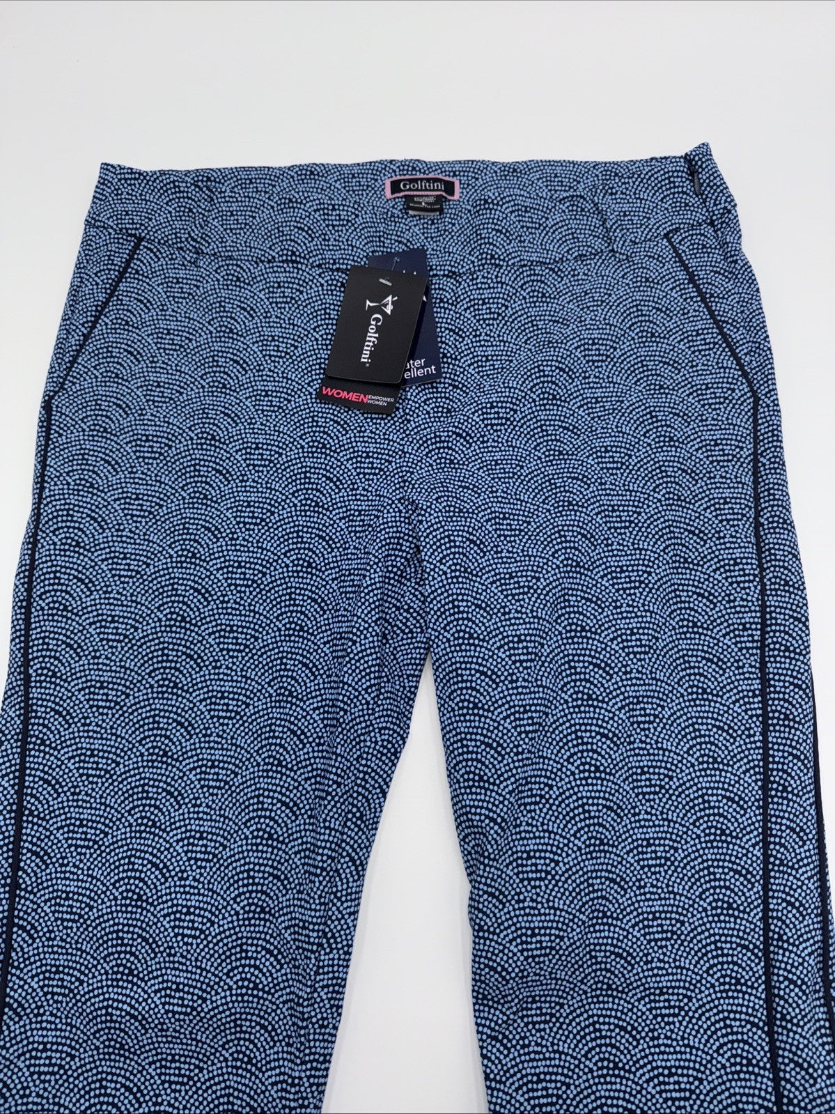 $164 Golftini Ankle Pant Side Stripes Golf Pants- Blue Swirl -Large -New Tags
