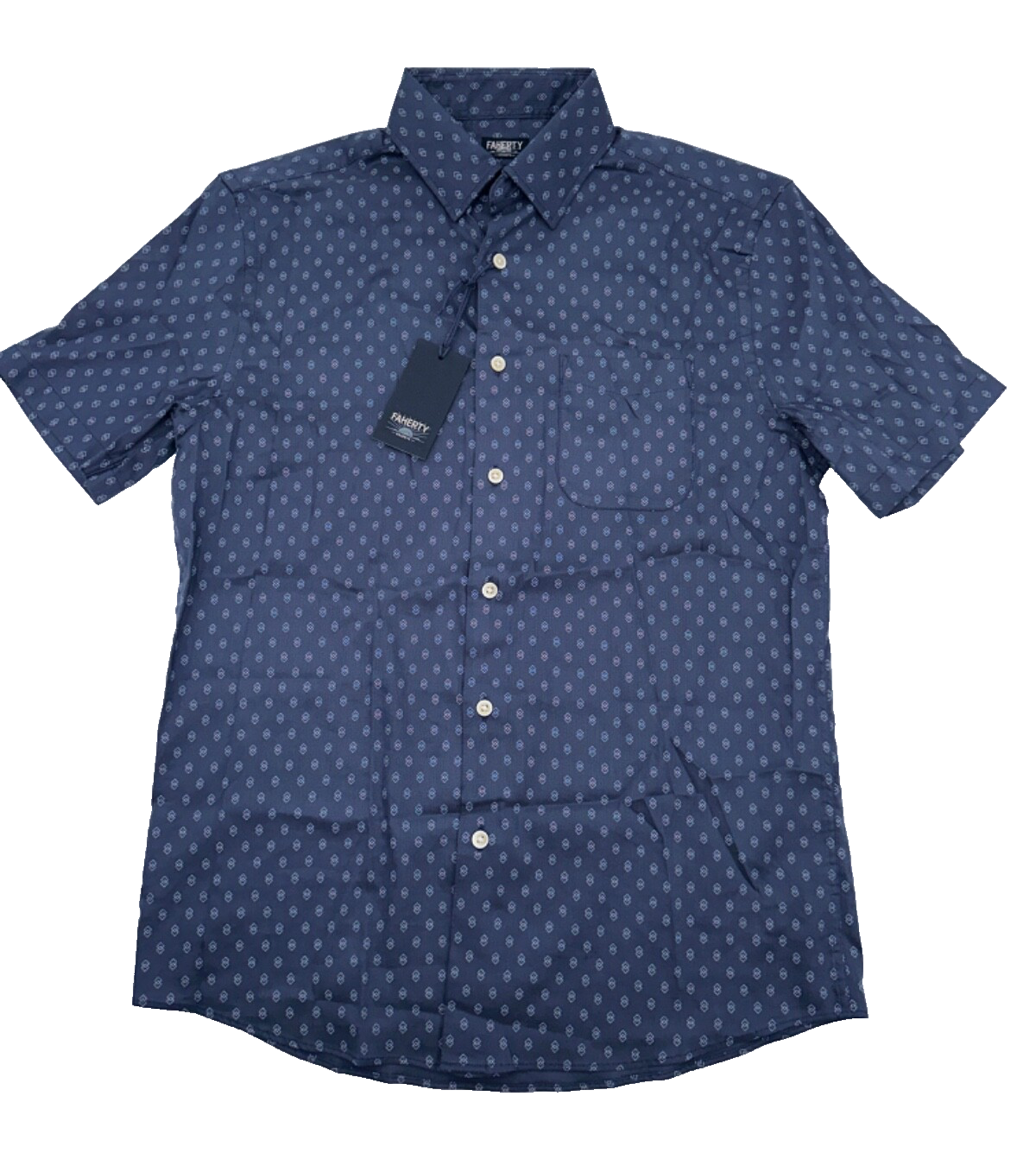 $158 Faherty Men's Movement Short Sleeve Button Down Shirt-Navy Dusk- Small-New