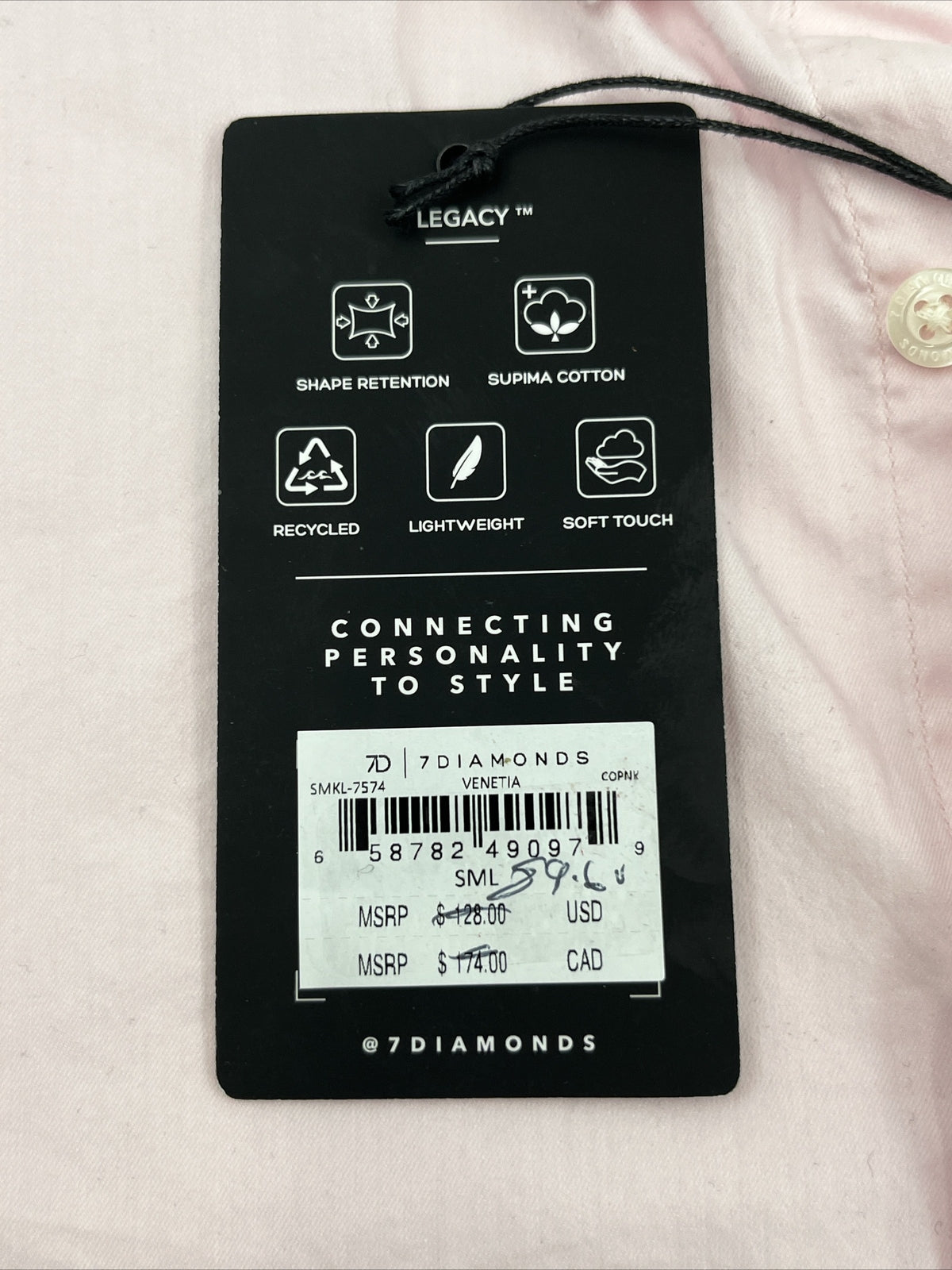 NEW 7 Diamonds Men’s Venetia Long Sleeve Button Shirt-Pale Pink-Small- $128