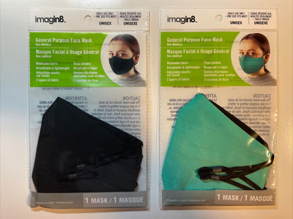 Lot Of 2 count Imagin8 General Purpose Face Mask - Washable Breathable Fabric