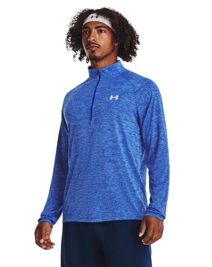$45 Under Armour Men’s Technical Textured Half Zip Performance Shirt-Blue-Small