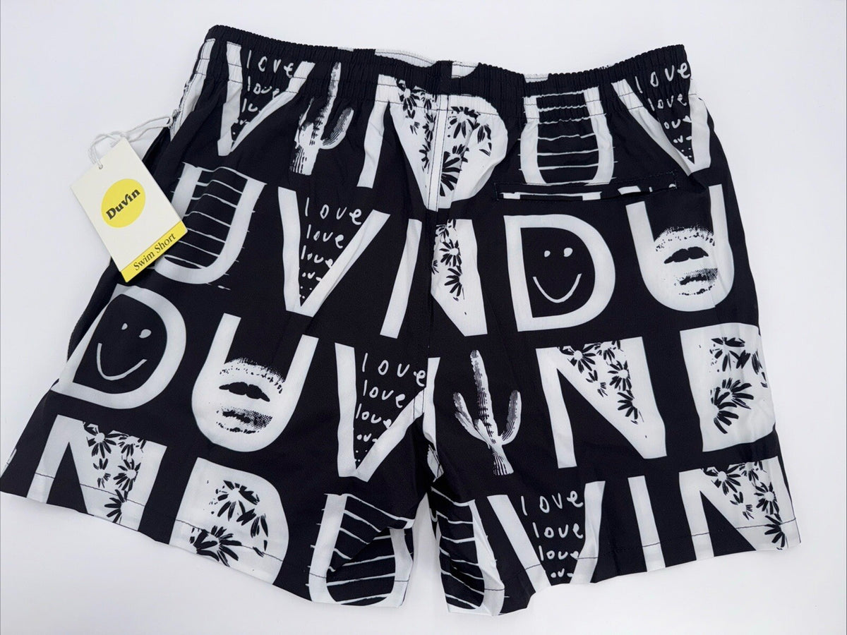 $65 Duvin Design Men's Cactus Swim Trunk Shorts - Black/White - Size: Medium-NEW