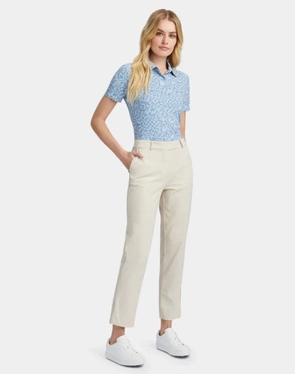 $125 G/Fore Women's Distorted Check Silky Tech Nylon Golf Polo-Fjord-Medium -New