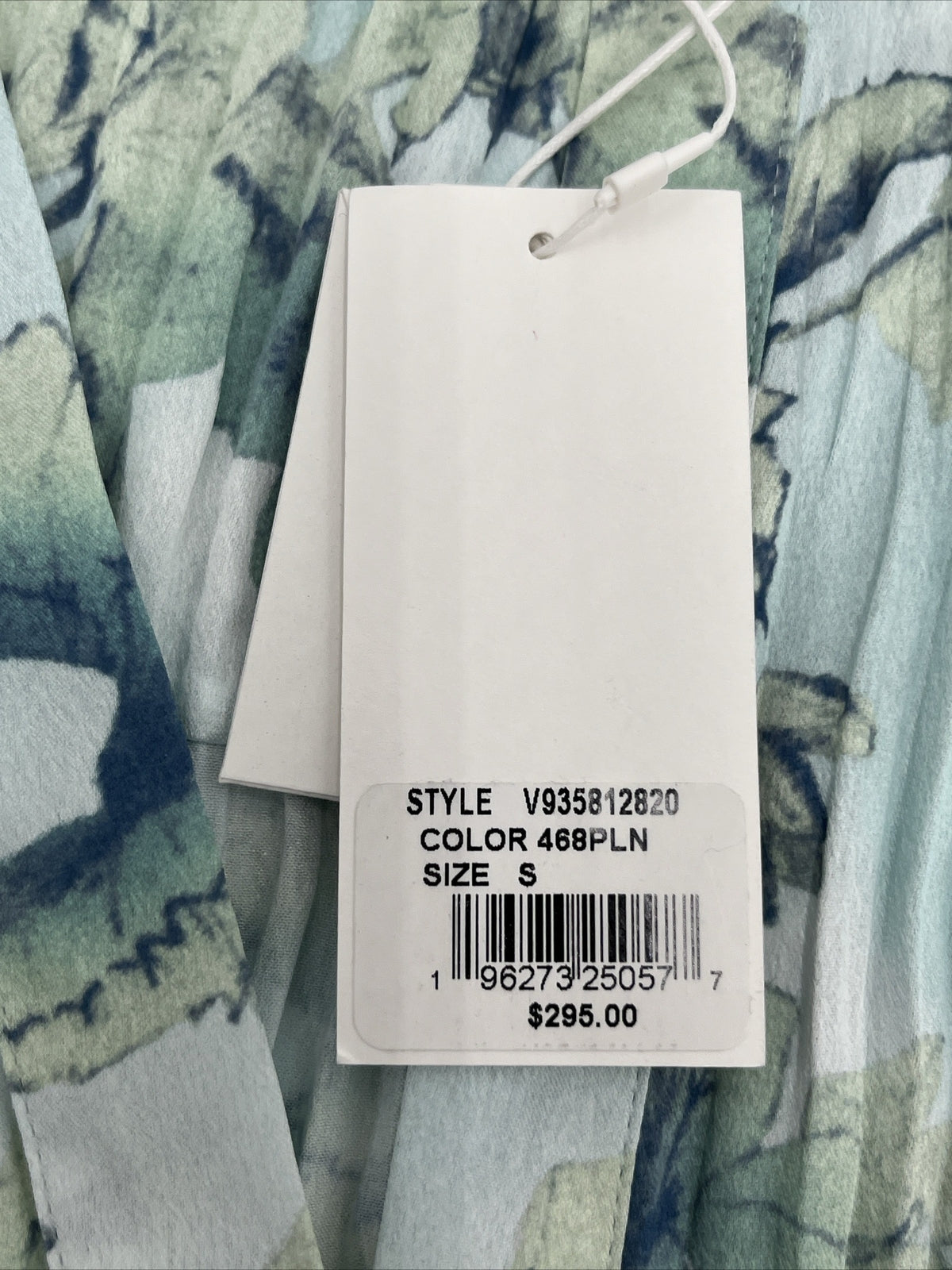$295 Vince Women’s Floral Crushed Satin Blouse Shirt- Pale Lagoon-Small-New Tag