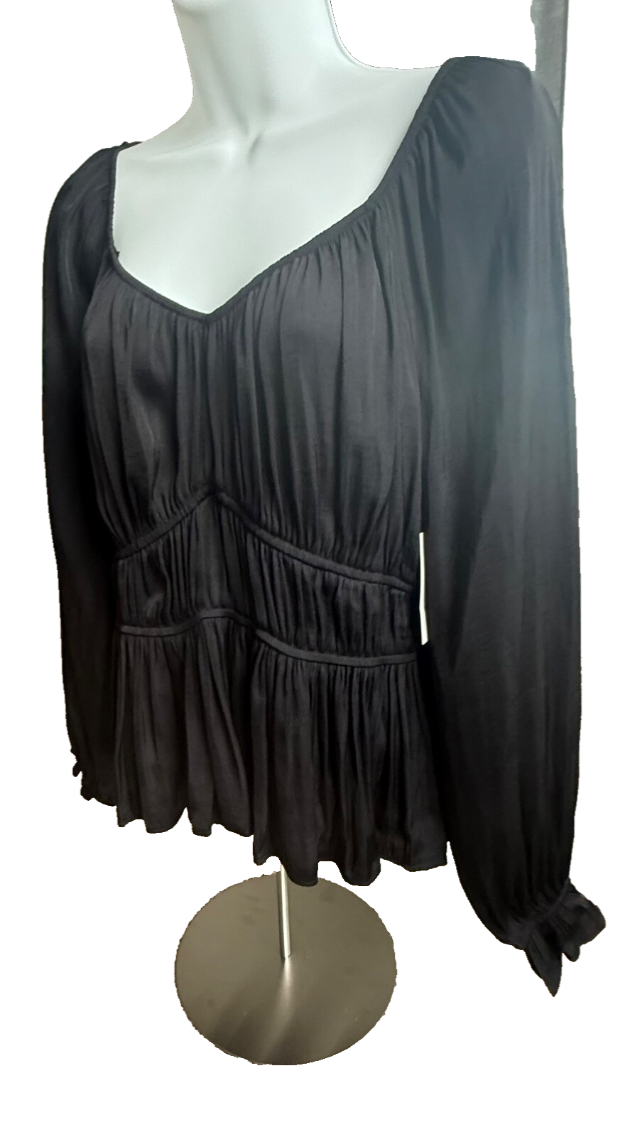 $44 Nine West Women’s-Long Sleeve Sweetheart Peplum Top- Black- Medium-New Tag
