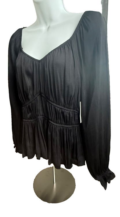$44 Nine West Women’s-Long Sleeve Sweetheart Peplum Top- Black- Medium-New Tag
