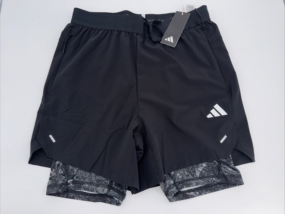 $75 Adidas Men’s 7 " WO POW 2IN1 Compression Shorts- Black/Black- Small-New