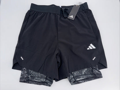 $75 Adidas Men’s 7 " WO POW 2IN1 Compression Shorts- Black/Black- Small-New