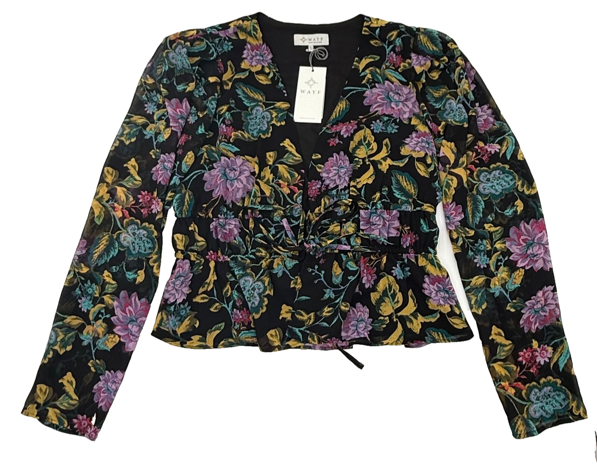 $95 WAYF Women’s-Open Style Shirt-Black Folk Floral- Medium- New Tag