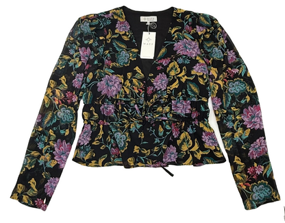 $95 WAYF Women’s-Open Style Shirt-Black Folk Floral- Medium- New Tag