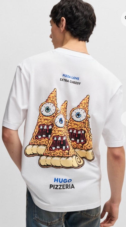 $58 BOSS By Hugo Boss Men’s Pizza Graphic Print T- Shirt-White - Medium-NWT