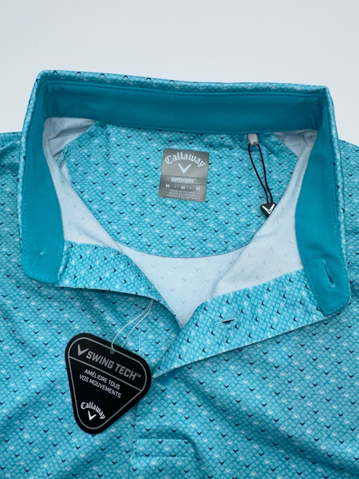 $68 Callaway Men’s Swing Tech All Over Chevron Polo - Scuba Blue- Medium - New
