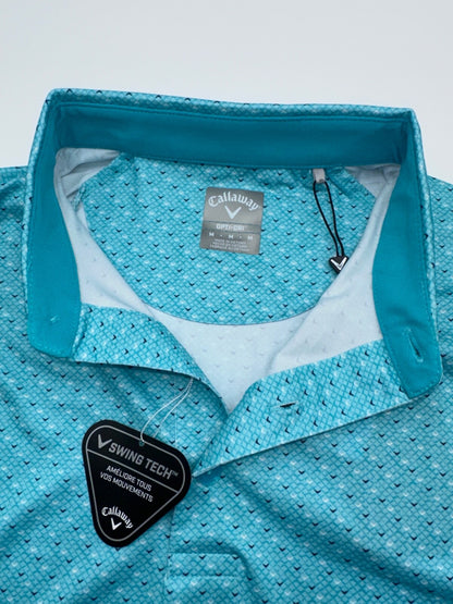 $68 Callaway Men’s Swing Tech All Over Chevron Polo - Scuba Blue- Medium - New