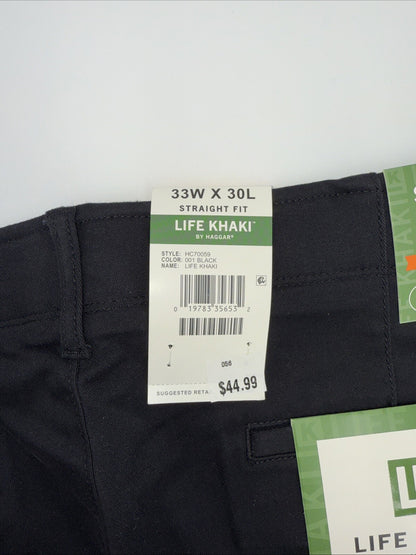 Haggar Men’s Life Khaki Straight Fit Chino Pants - Black- Size: 33W 30L- NEW