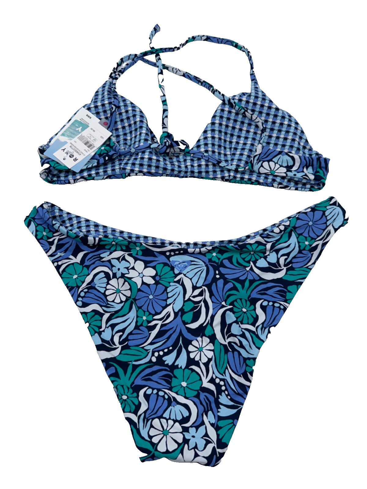$88 Roxy Women’s Reversible Tri Scoop Cheeky Bikini Swimsuit Set Blue-Medium-New