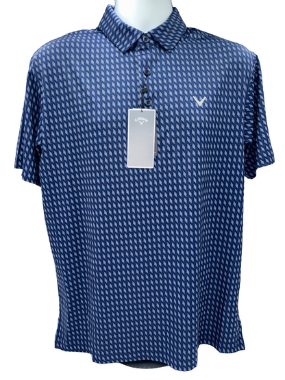 $80 Callaway Men's Textured Chevron Geo Polo Shirt-Navy- Medium - New With Tags