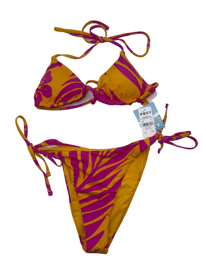 $86 Roxy Women's Tiki Triangle Top & Side Tie Bottoms Bikini Set - Pink-Medium