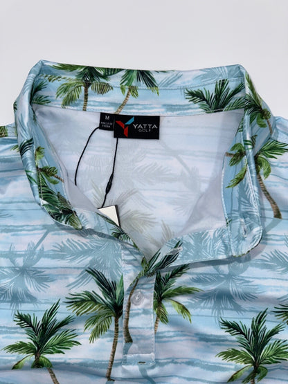 $40 Yatta Golf Men’s 3 Button Polo Shirt - Makani Olu Olu Print - Medium - New