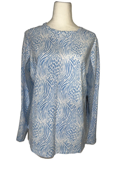 $100 Ibkul Women’s Long Sleeve Crew Neck Top-Alena Peri/White -XLarge-New