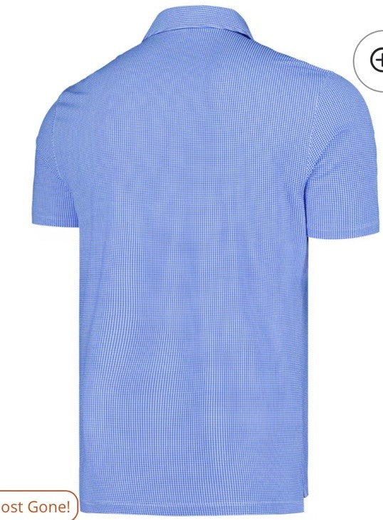 $100 IBKUL Men’s Short Sleeve Polo Mini Check UPF 50+ - Blue/White- Medium -New
