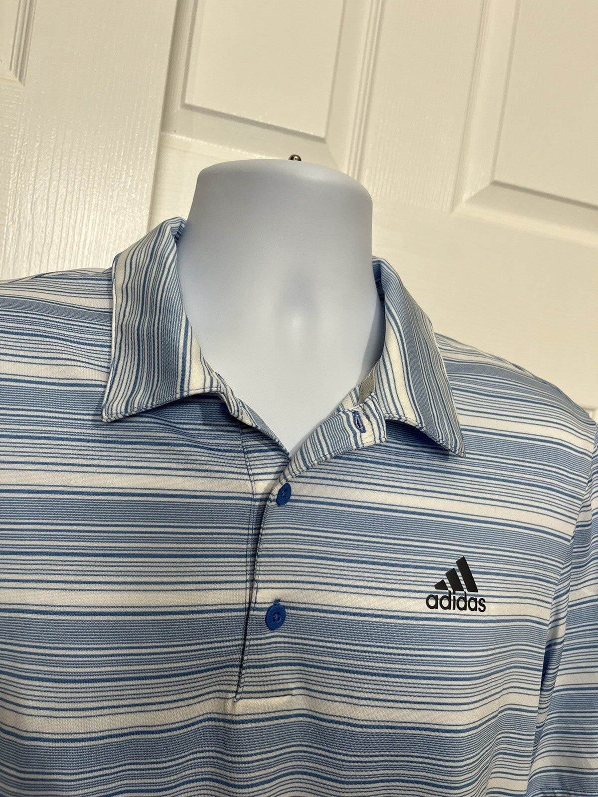 $65 Adidas Men’s Gradient Striped Polo Golf Shirt- Real Blue/White-Medium-New