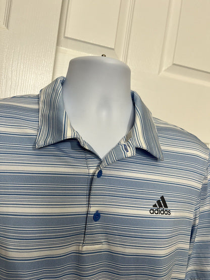 $65 Adidas Men’s Gradient Striped Polo Golf Shirt- Real Blue/White-Medium-New