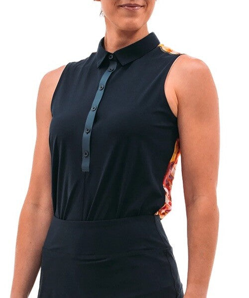 Foray Golf Women's Sleeveless Printed Back Golf Polo- Pressed Floral-Small- NWT